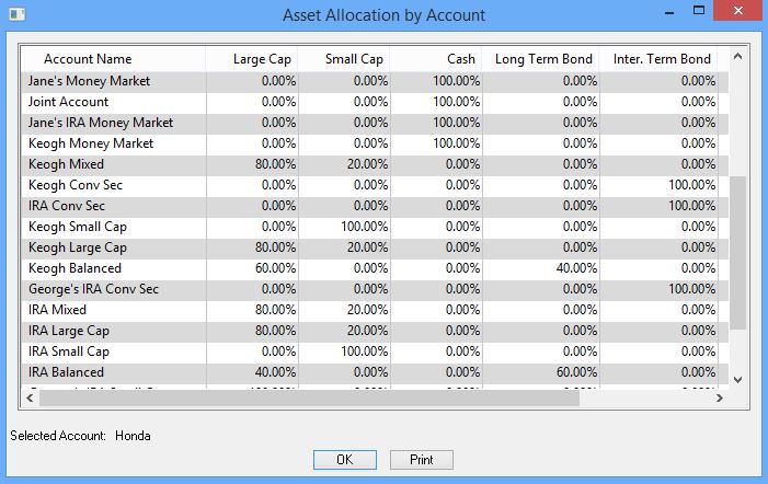Account Asset Allocation Screen Report