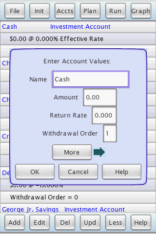 J&L Financial Planner Add/Edit an Account Screen